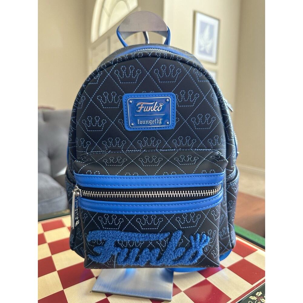 NWT EXCLUSIVE Funko Loungefly Mini Backpack Embroidered Crowns Black Blue Logo
